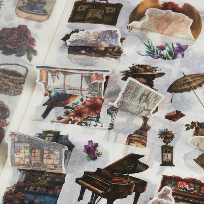 Large 24 Sheets Pre-Cut Journal Sticker Book for Junk Journal Supplies, 452pcs Vintage Washi Stickers for Journaling, Scrapbooking, Collage Materials, Bujo, Planners, Art Crafts