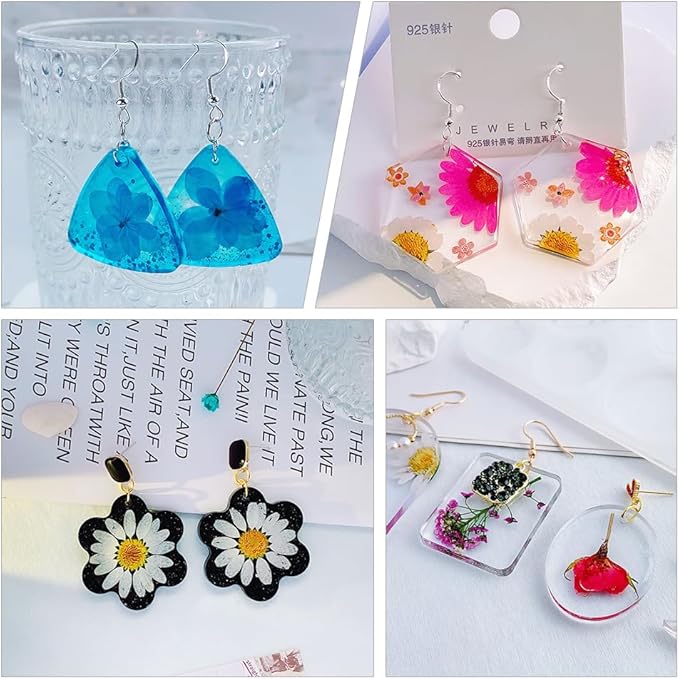 54 Pcs Epoxy Resin Jewelry Molds for Beginners, Moldes De Silicona para Resina for Earrings Pendants Necklaces Keychains Making, Variety Silicone Casting Mould with Hole for Boho Art Crafts