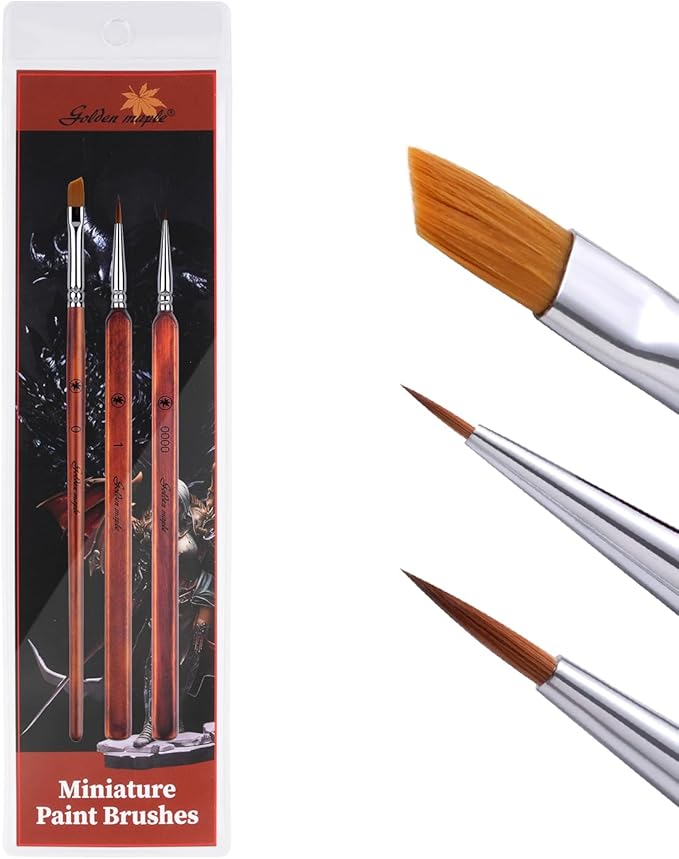 Kolinsky Sable Miniature Paint Brushes-Golden Maple 3pcs Detail Paint Brushes Drybrush for Acrylic Watercolor, Small Fine Detail Paint Brush Set Use for Mini Paints,Paint by Number, Miniature Painting