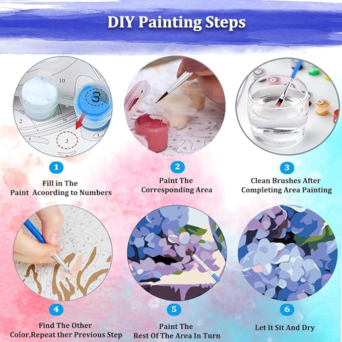 JUJUHOOD Hydrangeas Flowers Paint by Numbers Kit for Adults Beginner & Kids Ages 8-12, Purple Flower Paint by Number Without Easel, Simple Paint by Numbers for Gift Home Wall Decor (10x10Inch)