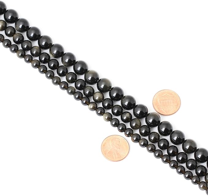 cheavian 60pcs 6mm natural golden obsidian gemstone round loose beads crystal energy stone healing power for jewelry making 1 strand 15"
