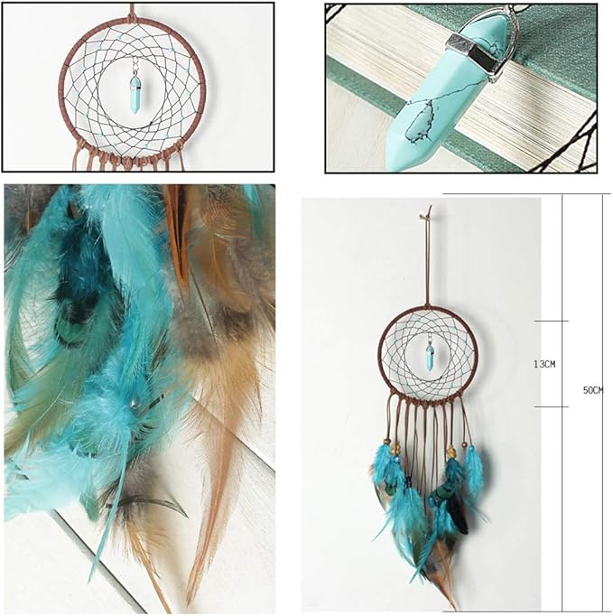 FANDOL DIY Dream Catcher Making Kit, Macrame Dream Catcher Craft Supplies for Kids Bedroom Wall Decor Nursery Baby Room Hanging Wedding Ornaments Party Handmade Gift (Turquoise)