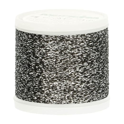 Madeira 9842-260 Metallic Nylon/Polyester Embroidery Thread, 40wt/220 yd, Multi Silver/Black