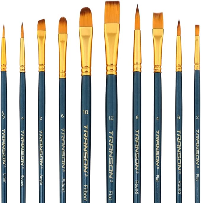 Transon 20pcs Bulk Artist Painting Brush Set for Acrylic Watercolor Gouache Hobby Craft Face Rock Painting