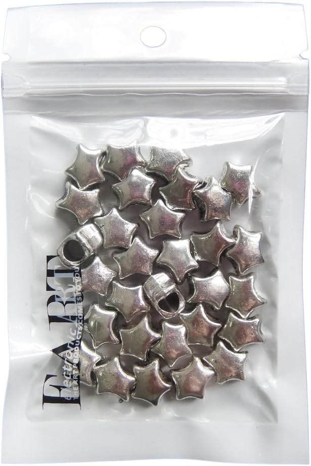 RUBYCA 50pcs Tibetan Silver Tone Spacer Beads Fit European Charms Bracelet Shiny Star Design