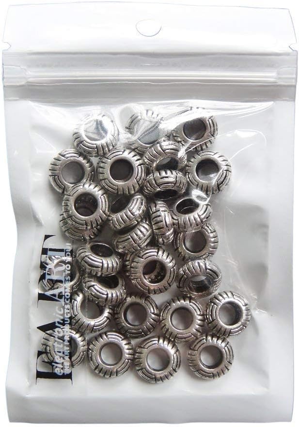 RUBYCA 30pcs Tibetan Silver Tone Spacer Beads Fit European Charms Bracelet Striped Donut Design