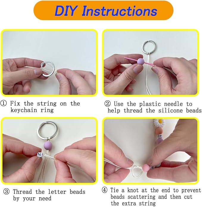 418 Pcs DIY Bead Keychain Supplies Keychain Making Craft Alphabet Pearl Daisy Silicone Beads Rhinestones Jewelry Key Ring Phone charms Backpack Accessories Gifts for Friends Coworker Sister Mom