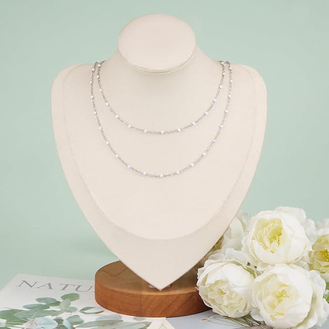 5 Meters Long Stainless Steel Silver Chains for Jewelry Making White Beaded Decorative Jewelry Bulk Small Enamel Chain Spool with Connectors for Women Men DIY Crafts