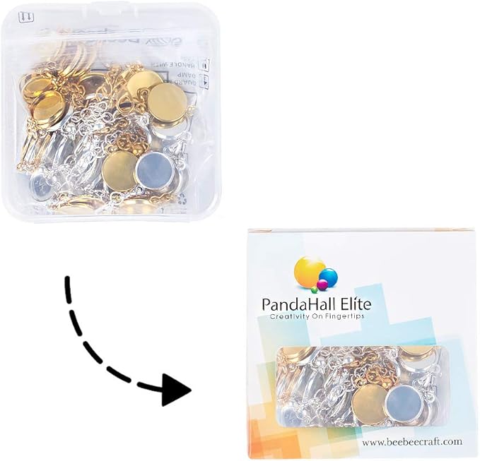 PH PandaHall 10pcs Adjustable Bracelet Chain, 12mm Bracelet Bezel Settings for Jewelry Making with 6 Tray Blank, 60pcs 12mm Clear Glass Cabochons for DIY Bracelets Making, Silver & Golden
