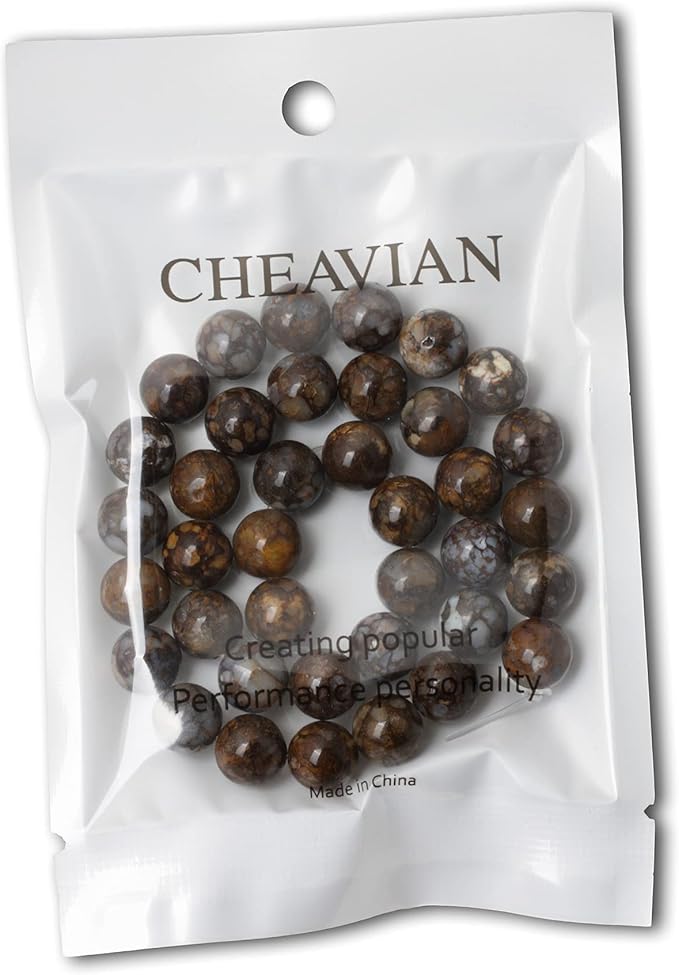 cheavian 35pcs 10mm natural fire lace opal round loose beads for jewelry making diy bracelet necklace materials 1 strand 15"