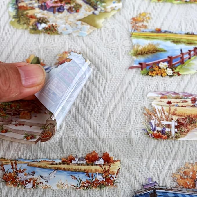 Large Transparent PET Autumn Landscape Sticker Book for Journaling, 20 Sheets Pre-Cut Scenery Stickers for Scrapbooking Supplies, Collage Decorative, 9.25 x 6.58 inches