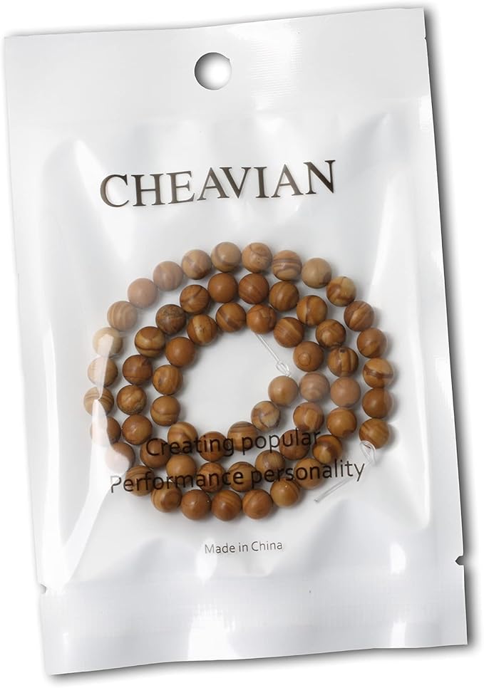 cheavian 60pcs 6mm natural woodgrain jasper round loose beads for jewelry making diy bracelet necklace materials 1 strand 15"