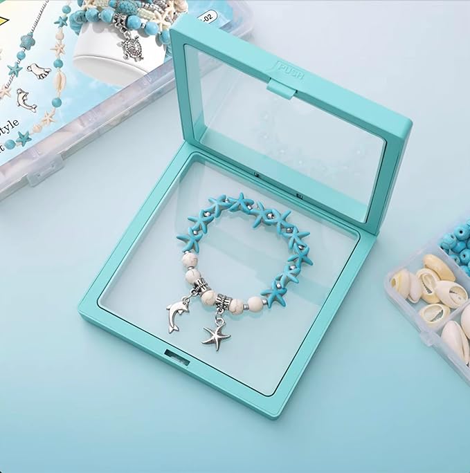 70pcs Cute Starfish Beads and Charms Set Turquoise Spacer Beads, for Charm DIY Jewelry Making Kit (Blue(Starfish))