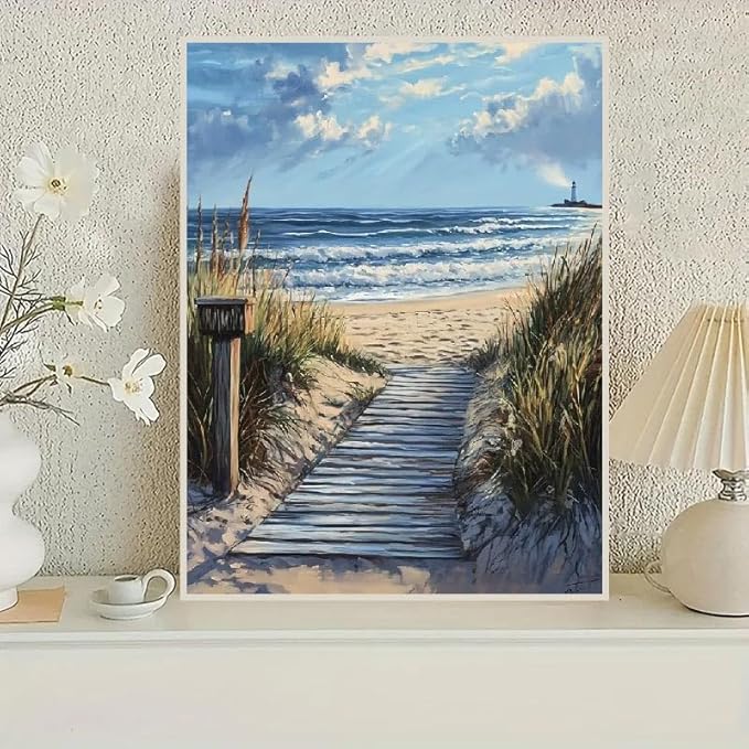 STGLCR 5D Beach Scenic Diamond Painting, Road Diamond Painting Kit for Adults, Diamond Art Kits for Begginners DIY Full Drill Crystal Rhinestone Arts and Crafts 16x12inch