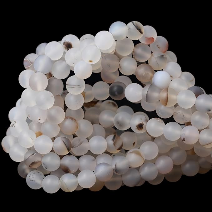 45PCS 8mm Natural Frosted Moss Grass Agate Gemstone Round Loose Beads for Jewelry Making 1 Strand 15"