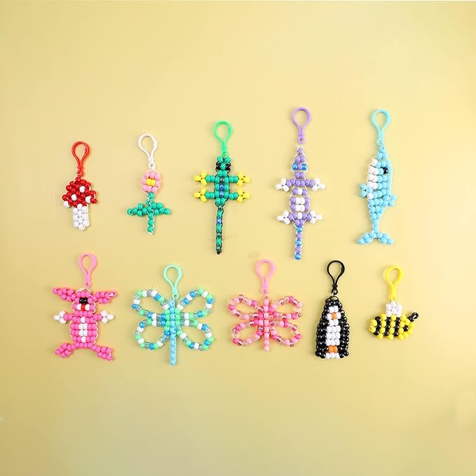 Happy Makers Bead Pets, Pony Beads Multicolor Animals Keychain Making Kit with Instruction, Keyring & Key Clasp, Ultimate Bead Pets Keychain, Art Craft for Beginners