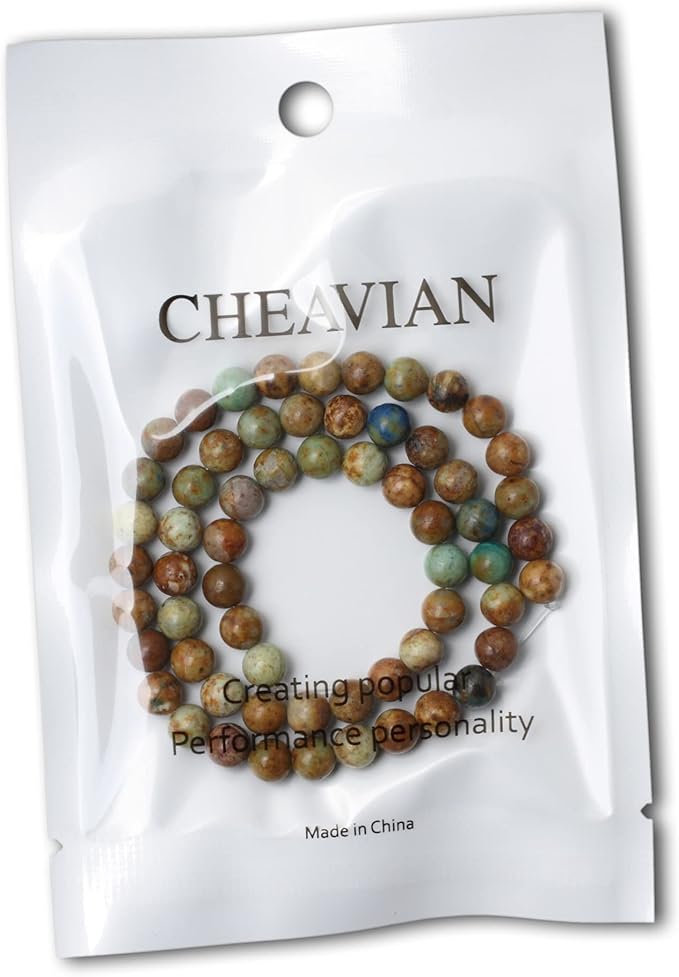 cheavian 60pcs 6mm natural peacock turquoise gemstone round loose beads for diy bracelet necklace earrings jewelry making 1 string 15 inches