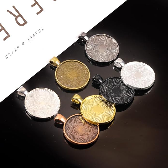 DAHI Bezel Pendant Trays for Jewelry Making DIY Round Pendant Tray Charm Bezel Blanks Setting Cabochon Blank Base for DIY Jewelry Findings Making,Crafting Photo,Necklace,Pendant Making Visit the Oubaka Store