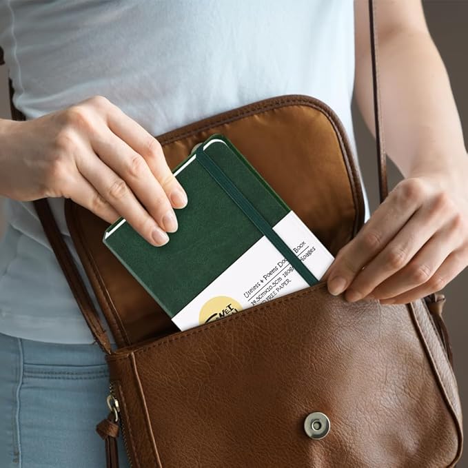 Hardcover 96Pages Blank Sketch Book for Drawing, Small 5.7x4.1 Pocket Journal Notebook for Travel, 180gsm Thick Paper Diary Notebooks for Work, PU Cover Memo for Writing. Dark Green
