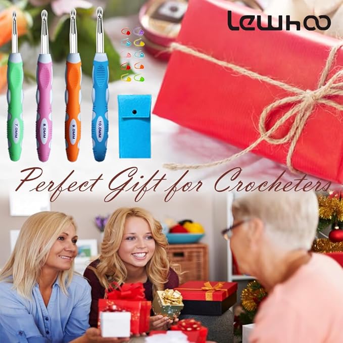 Lewhoo Large Crochet Hooks for Arthritic Hands, Ergonomic Crochet Hook Size L M N P in Case