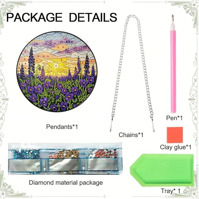 hyzsj DIY Hanging Diamond Art Pendant Painting Kit Lavender Sunset,Acrylic 5D Painting Window Pendants, Special Crystal Gem Craft Painting Kit Ornament 9.4x9.4inch