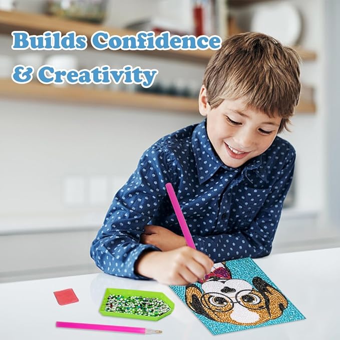 Labeol Diamond Art Kits for Kids Crafts for Girls Ages 6-8-10-12 Easy to DIY Creative Diamond Art Sticker Craft by Numbers Kits for Kids and Adult Beginners (6 Pack Cute)