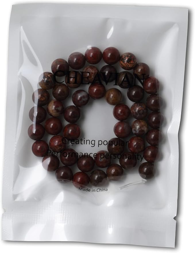 cheavian 45pcs 8mm natural red brecciated jasper gemstone round loose beads stone beads for jewelry making diy 1 strand 15"