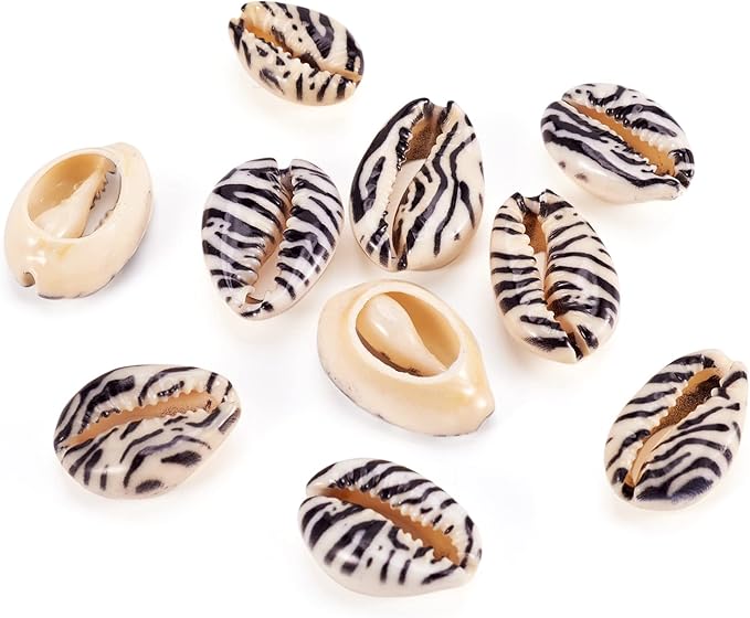 Cheriswelry 10pcs Zebra-Stripe Cowrie Shell Beads 1821mm for DIY Craft Earring Bracelet Necklace