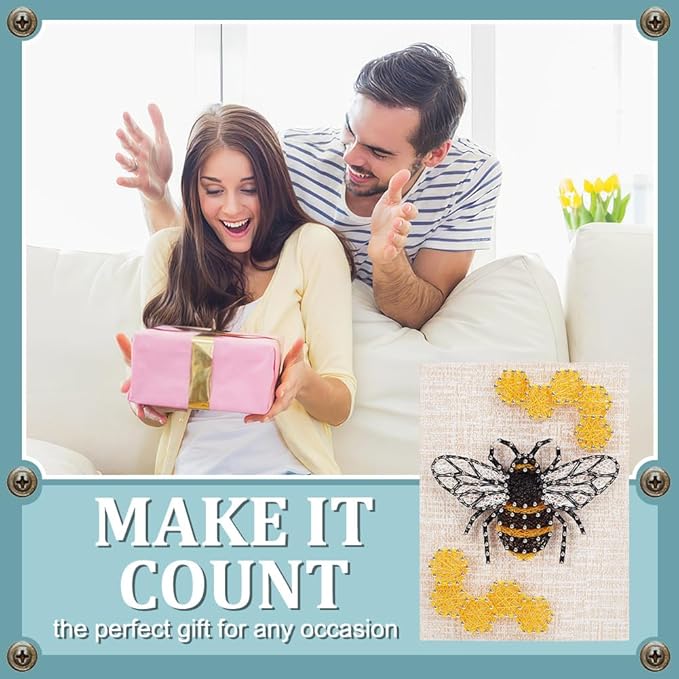 WEBBEDY 3D String Art Kit DIY Bee String Arts and Craft Kits for Adults Beginners Include All Necessary Accessories and Wooden Frame, Home Wall Decorations Unique Gift