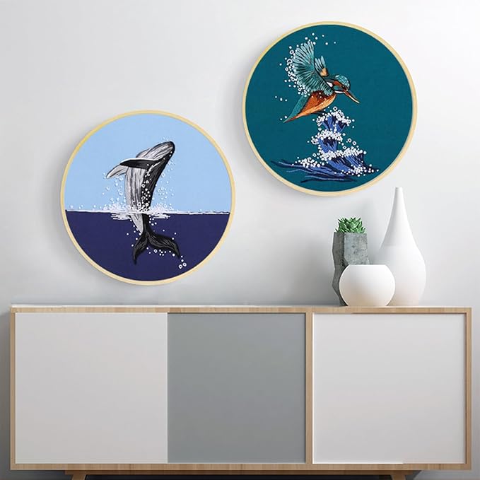 COCOMOX 4 Sets Embroidery Kit for Beginners, Hand Embroidery Stiches Practice Kit for Adults, Dolphin Swan Turtle Hummingbird Pattern Embroidery Kit, Craft Hand Stitch DIY Kit