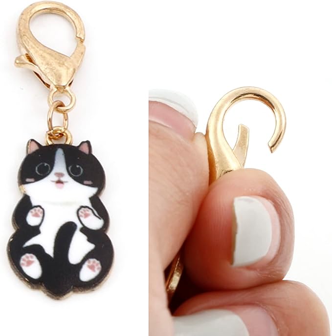 DoreenBeads 6Pcs Cat Stitch Marker Charms for Crocheting and Knitting, Locking Alloy Enamel Crochet Stitch Marker with Lobster Clasp Knitting Crocheting Accessories Gold