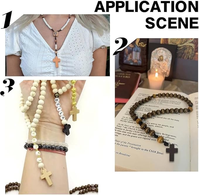 SUNNYCLUE 250Pcs Wood Cross Charms Easter Holiday Small Cross Beads Bulk Wooden Round Unfinished Wood Bead 10mm Beading Keychain Making Kit Mini Charm for Keychains Bracelets DIY Craft