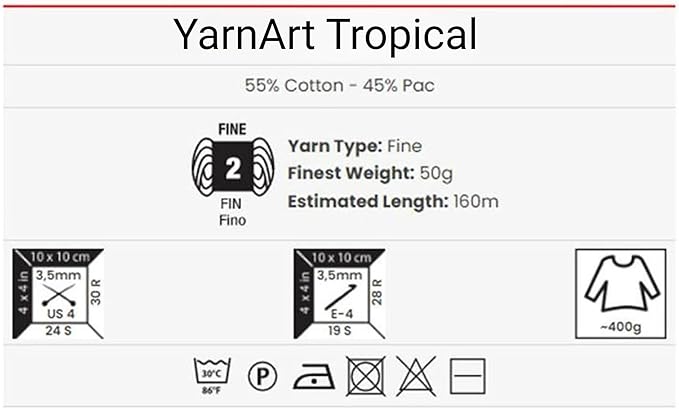 YarnArt Tropical Sport Yarn – 55% Cotton, 45% PAC – Multicolor Knitting & Crochet Yarn – 50g (174 yds) | Soft, Durable & Lightweight | Perfect for Amigurumi, Clothing & Accessories-617