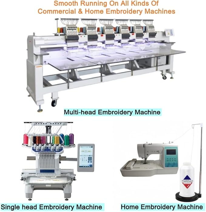 Sissewpro 40WT Machine Embroidery Thread 3 Big Spool (5,000M Each 15,000M Total) – 3 x White Polyester Embroidery Machine Thread 120D/2 for Commercial & Home Embroidery Machines