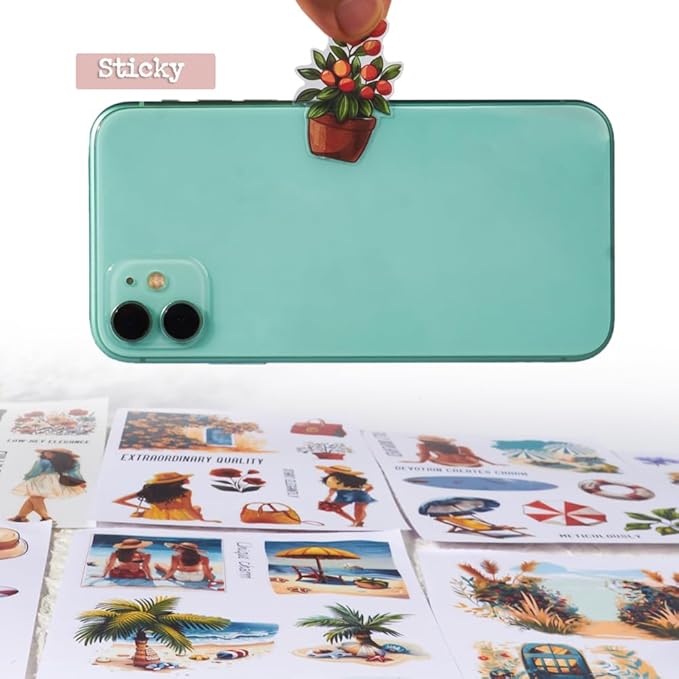 Dwpetzo Vintage Summer Landscape Pre-Cut Sticker Book for Junk Journaling, Dual Transparent PET and Writing Paper Materials, Collage Stickers for Scrapbooking Supplies, Planner, Card Making, Bujo