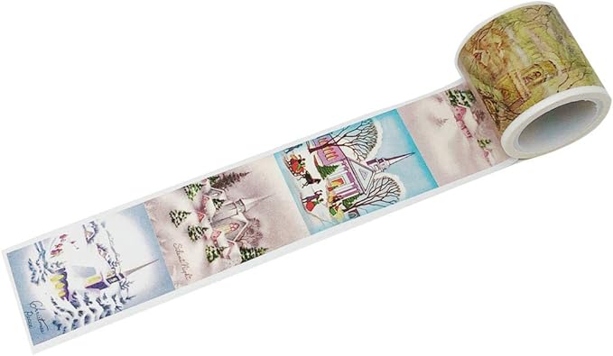 Wrapables Decorative Festive Wide Washi Masking Tape, 35mm x 5m, Snowy Churches