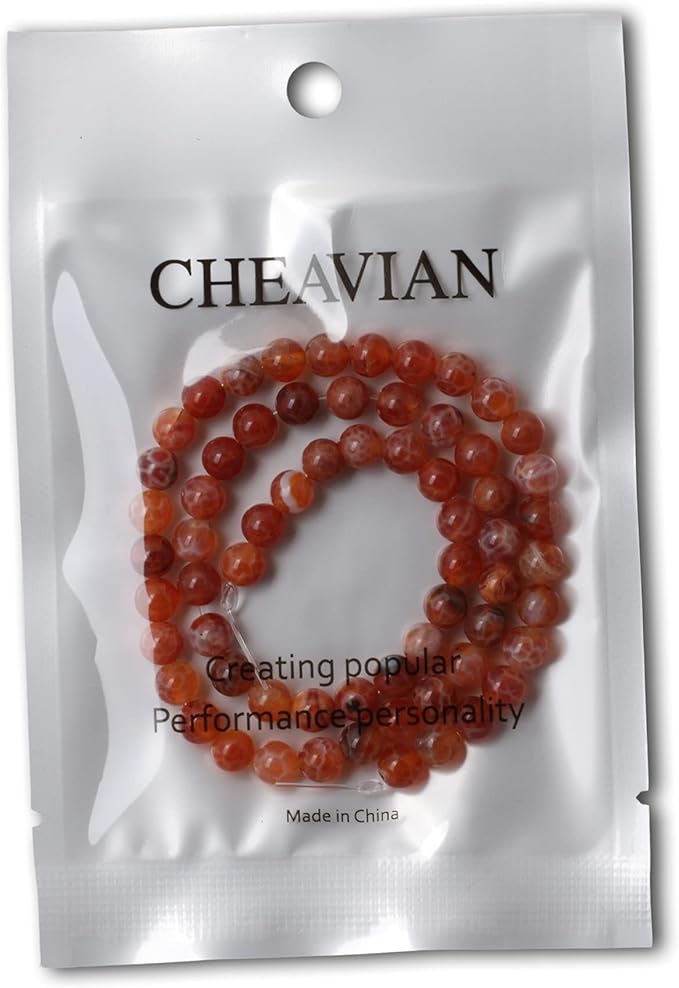 60PCS 6mm Natural Red Dragon Vein Agate Round Loose Beads for Jewelry Making 1 Strand 15 inch