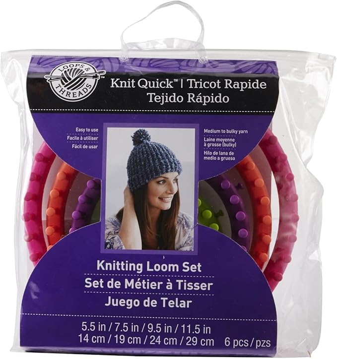 Loops & Threads Knit Quick Knitting Round Loom Set, (5.5", 7.5",9.5",11.5")