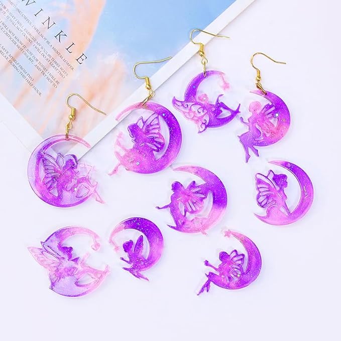 104Pcs Geometric Resin Earring Molds Kit, Wing Angel Shaped Earrings Silicone Mold for Epoxy Resin Dangle Drop Jewelry Molds Making Kit with 100 Earring Hook for Earrings Necklace Pendants (Wing)