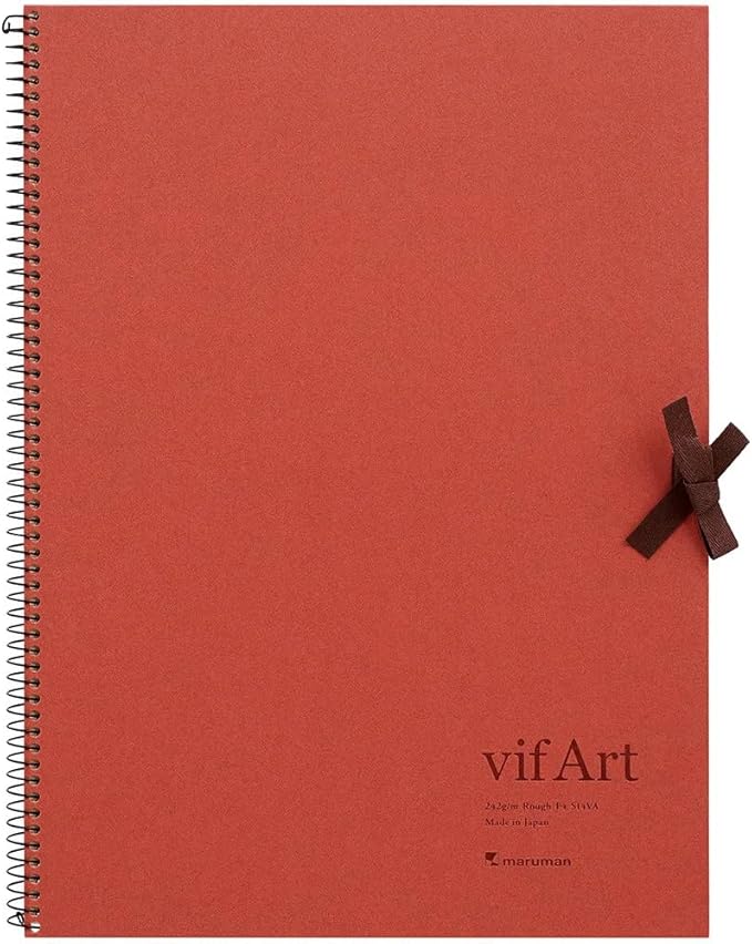 Maruman VifArt Watercolor Artbook- Premium Rough Watercolor Paper, Natural White, F4, 13.5" x 10.35", 15 Sheets/ 30 Pages, Reinforced Cover Sketchbook for Watercolor & Mixed Media, Red