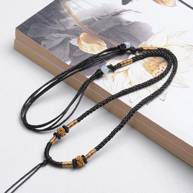 Pack of 6 Jade Rope Strings Cords Emerald Rope for Necklace and Jewelry Making, Handmade Jade Pendant Adjustable Braided Cord, 3 Colors