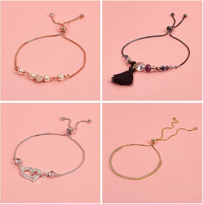 FASHEWELRY 10 Strands Adjustable Brass Bracelet Slider Extender Chains with Cubic Zirconia Ends 4-3/8" to 4-3/4"(110~120mm) Real Platinum Plated for DIY Jewelry Making