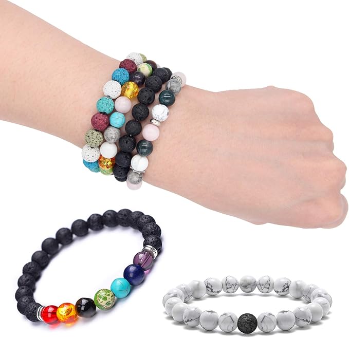 EuTengHao 810Pcs Color Lava Rock Beads Stone Chakra Beads Spacer Beads Kit with Volcanic Gemstone Crystal String for Diffuser Essential Oils Yoga Bracelets DIY Jewelry Making Supplies (4mm 6mm 8mm)