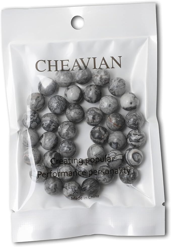 cheavian 35pcs 10mm natural map stone round loose beads for jewelry making diy findings 1 strand 15"