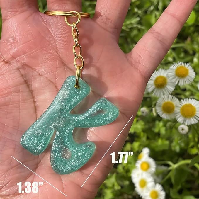 Cute Alphabet Resin Molds with 40 Keychains (20 Gold & 20 Silver) - Reversed Letter Silicone Mold with Holes, Bubbly Initial Mold & Ornaments, DIY Epoxy Casting Kit for Name Tags & Personalized Gifts