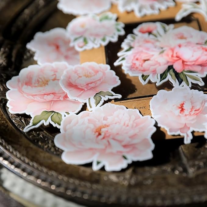 CATaireen Vintage Junk Journal Items Kit Pre Cut Paper Cards Cutout Cardstock Art Aesthetic Decor Hollow Out Craft Elements Small Embellishments Supplies for Adults Scrapbook Pack (Floral Pink)