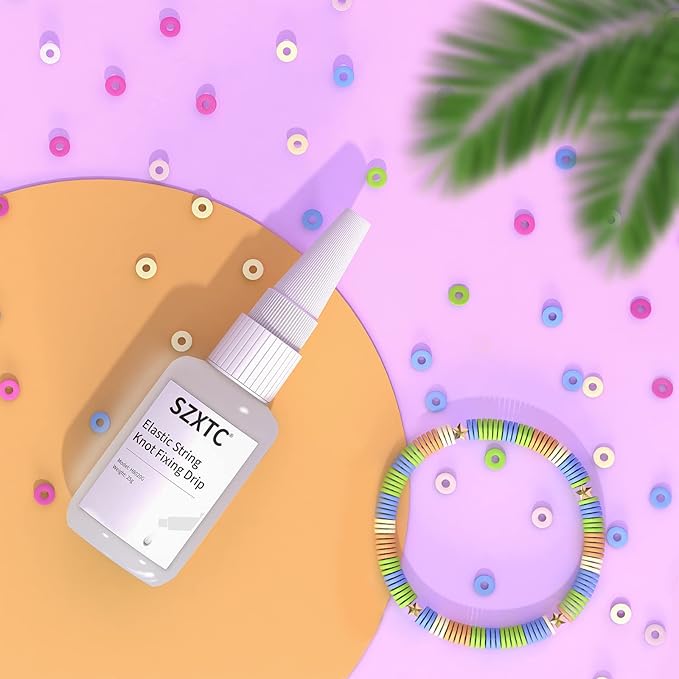 SZXTC 2 Pcs Clay Beads Bracelets Professional Elastic String Kont Fixing Drip, Keep Stretch String Braclet Stay Tied for Flat Round Polymer Heishi Beads Spacer Charm Friendship Jewelry Making Kit