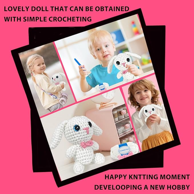 YCSCMG Z Crochet Kits for Beginners - Animal Crochet Sets - Step-by-Step Video Tutorials DIY, Rabbit Crochet Kits Rabbit with Long Ears