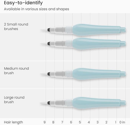 ARTEZA Water Brush Pen, Set of 4, Assorted Soft Nylon Bristle Tips, Self-Moistening Water Brush, Refillable Water Pen