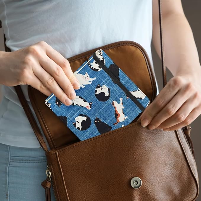 Square 4.8x4.8 inches 80gsm 96sheets/192 Pages Notebooks Blank Sketchbooks Travel Journal Pocket Hardcover Paint Writing Diary Memo Planner Cloth Cover. Cow Cat